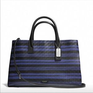 Coach Purse Blue Bleecker Tote Woven Leather